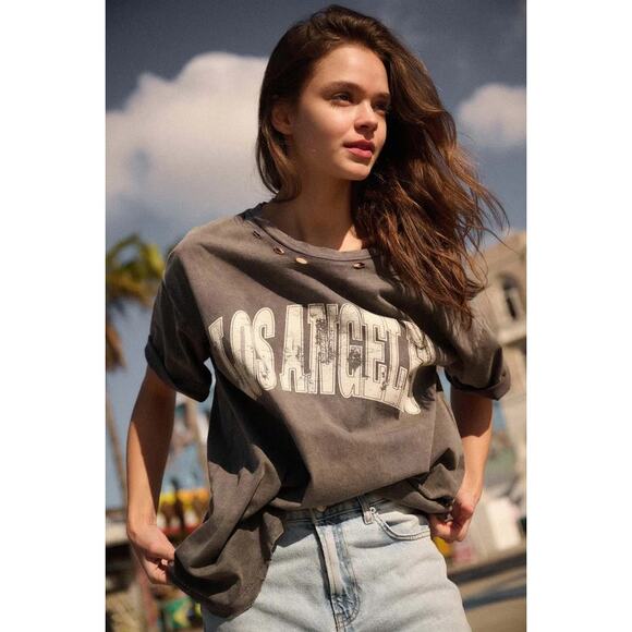 Vintage Canvas Los Angeles Distressed T-Shirt Womens Size L Oversized - Picture 1 of 8